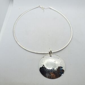 Splendor Sterling Silver Omega Necklace with Hammered Finish Pendant